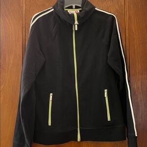 Style&Co Black Full Zipper Warmup Jacket White Stripes Sleevee